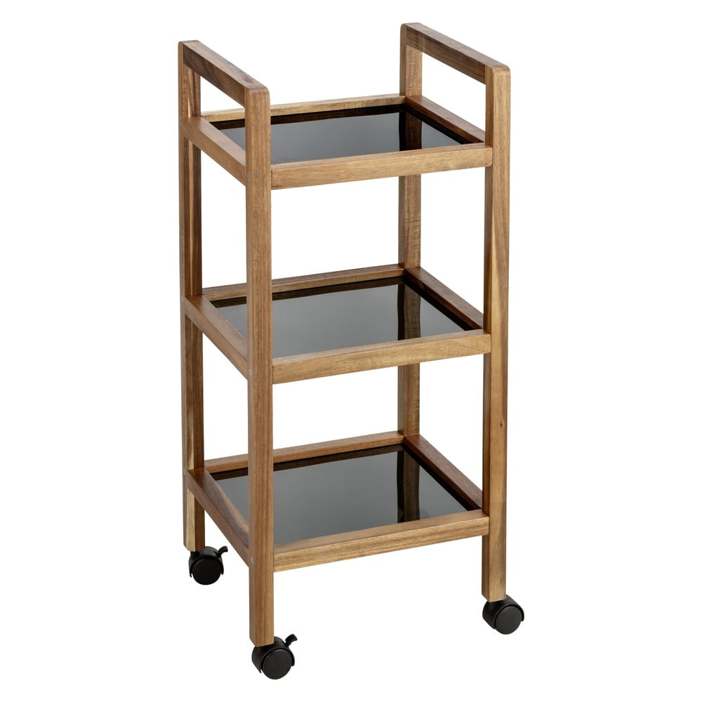 Fekete-natúr színű akácfa fürdőszobai polcos állvány 35x76