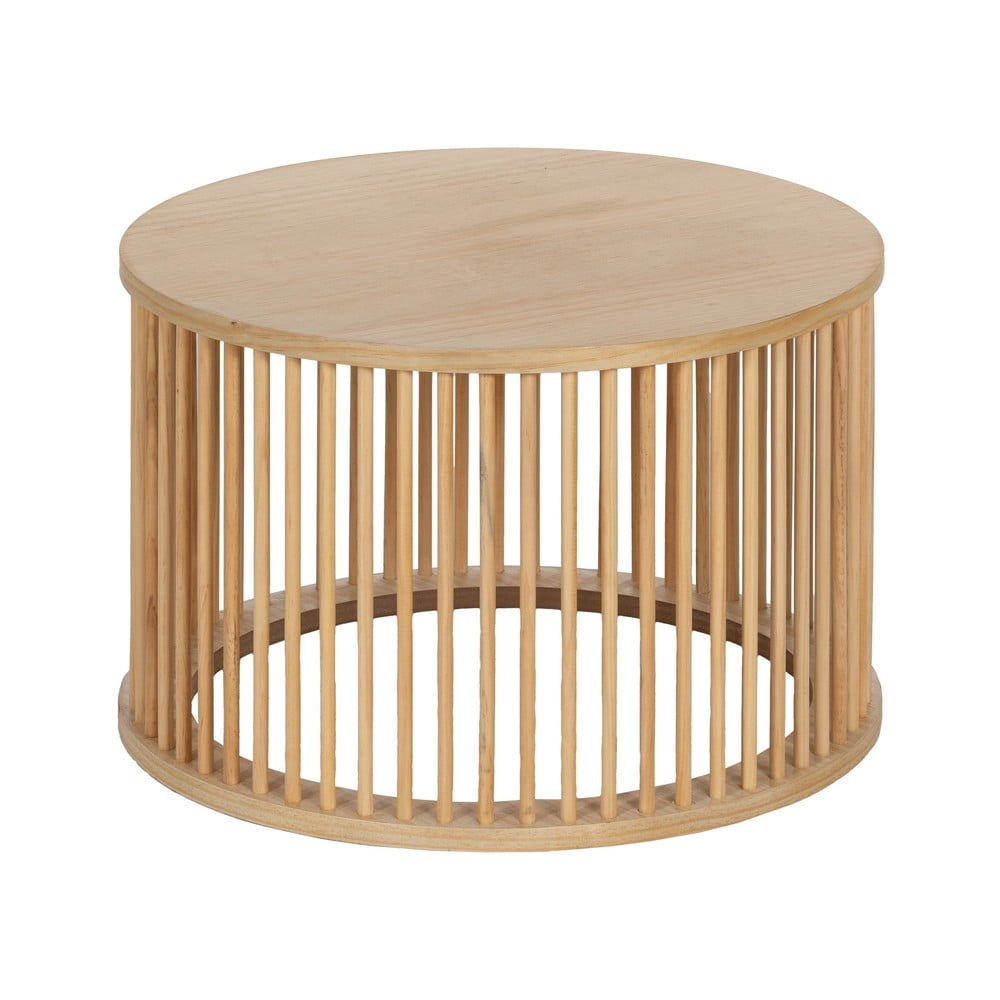 Natúr színű kerek dohányzóasztal borovi fenyő dekorral ø 60 cm Stick – Ixia