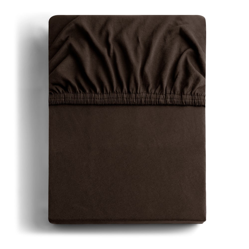 Sötétbarna gumis jersey lepedő 200x200 cm Amber – Restilo