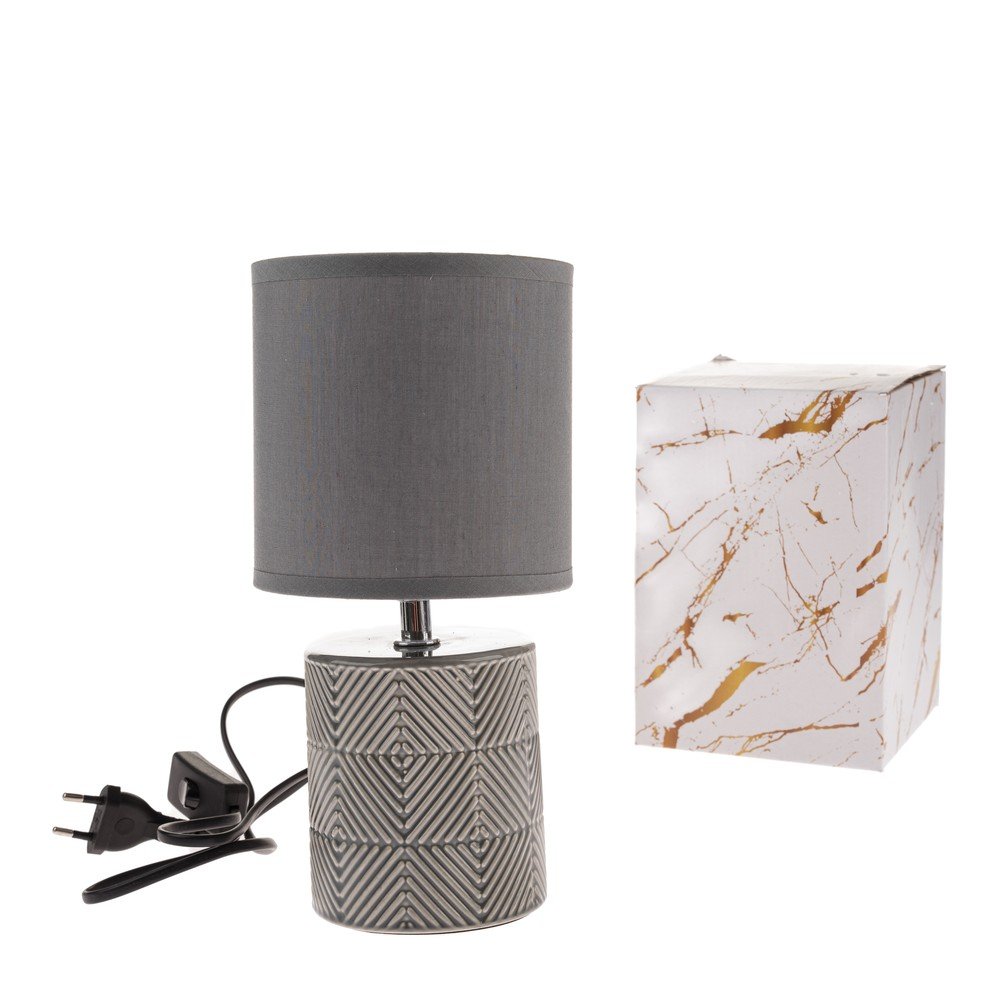 Szürke asztali lámpa textil búrával (magasság 27 cm) – Dakls