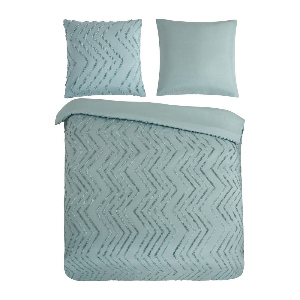 Világoszöld kétszemélyes hosszabbított mikroszálas ágyneműhuzat 200x220 cm Pure Zigzag – Good Morning