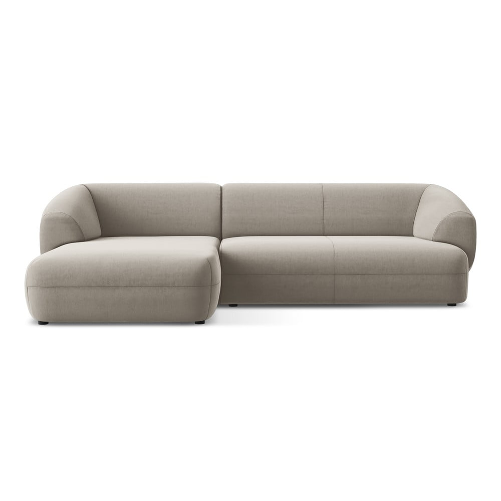 Bézs bársony sarokkanapé (bal oldali) Moana – Makamii