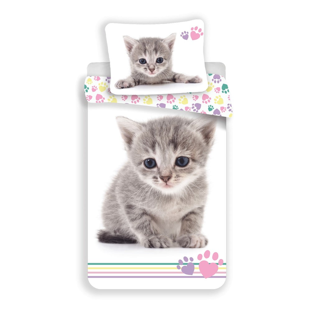 Fehér egyszemélyes pamut gyerek ágyneműhuzat 140x200 cm Kitten "Colour" – Jerry Fabrics