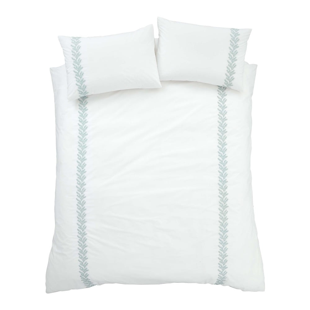 Fehér kétszemélyes hosszabbított pamut ágyneműhuzat 230x220 cm Embroidery Leaf – Bianca