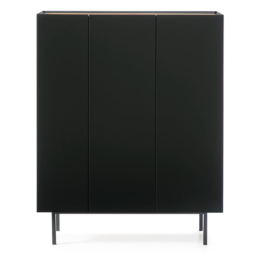 Fekete magas komód tölgyfa dekorral 95x120 cm Arista – Teulat