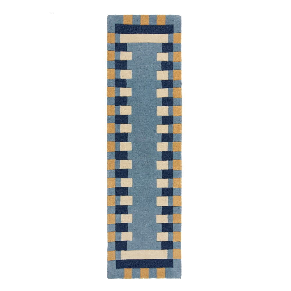 Kék kézi szövésű gyapjú futószőnyeg 60x230 cm Kai Wool Border – Flair Rugs