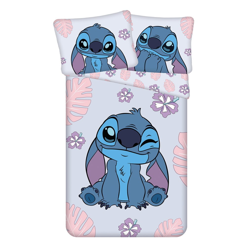 Kék-lila egyszemélyes pamut gyerek ágyneműhuzat 140x200 cm Lilo and Stitch "Cute" – Jerry Fabrics