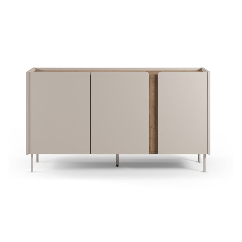 Krémszínű-natúr színű komód tölgyfa dekorral 150x82