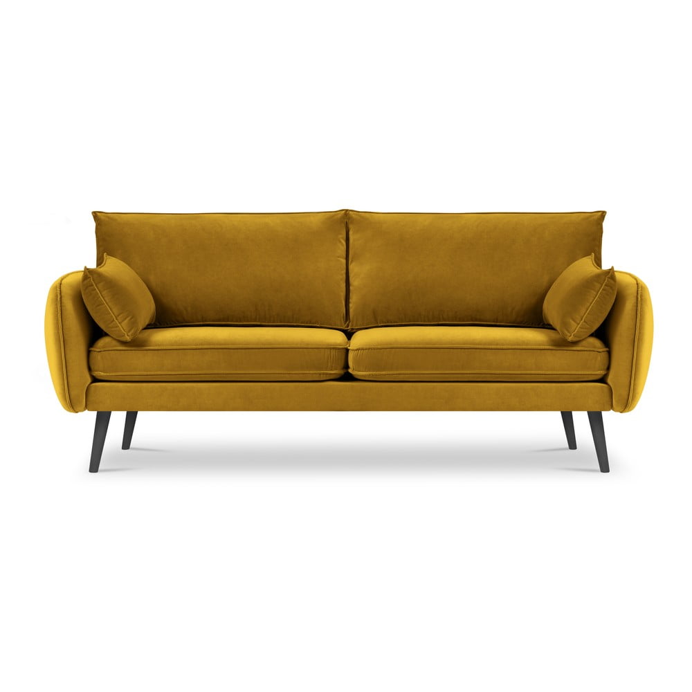 Lento sárga bársony kanapé fekete lábakkal