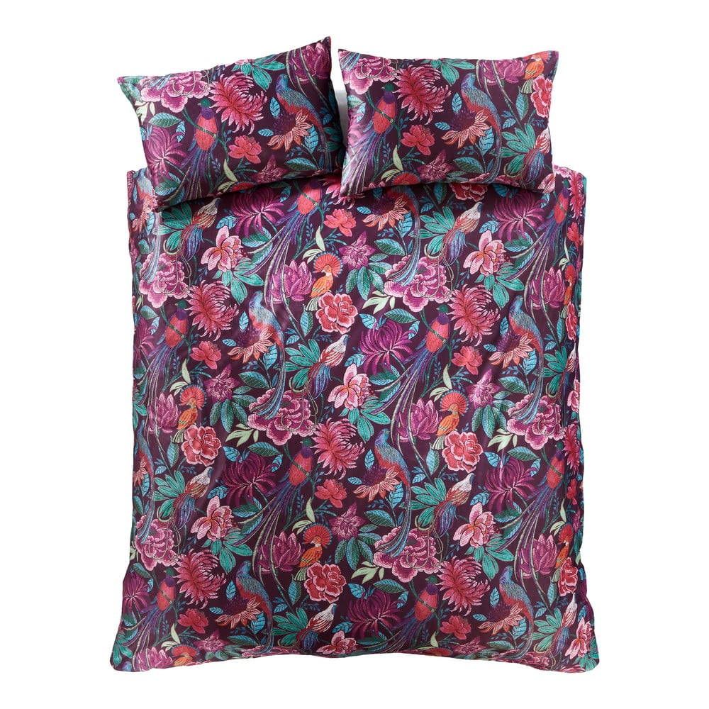 Lila kétszemélyes bársony ágyneműhuzat 200x200 cm Kate Floral – Catherine Lansfield