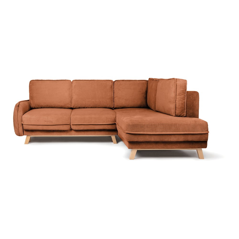 Narancssárga kordbársony kinyitható sarokkanapé Tori – Bonami Selection