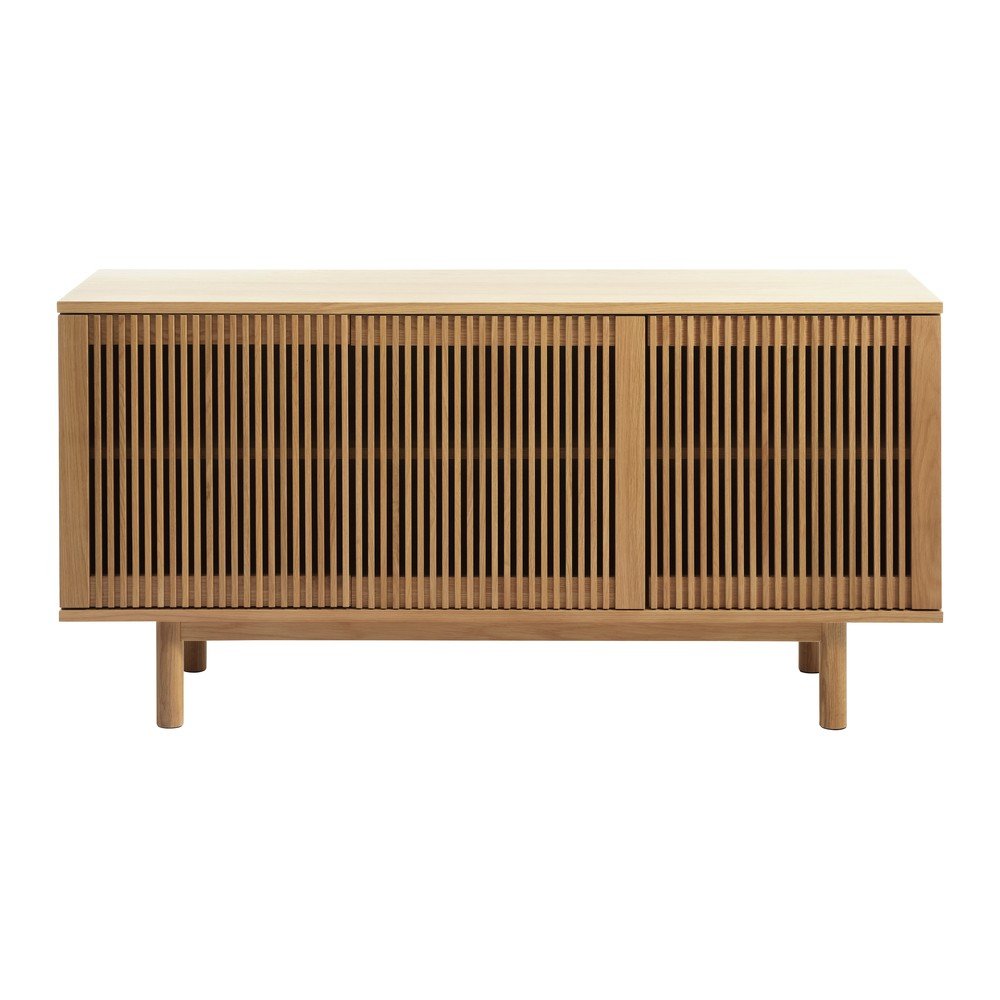 Natúr színű alacsony komód tölgyfa dekorral 143x70 cm Tiber – Unique Furniture