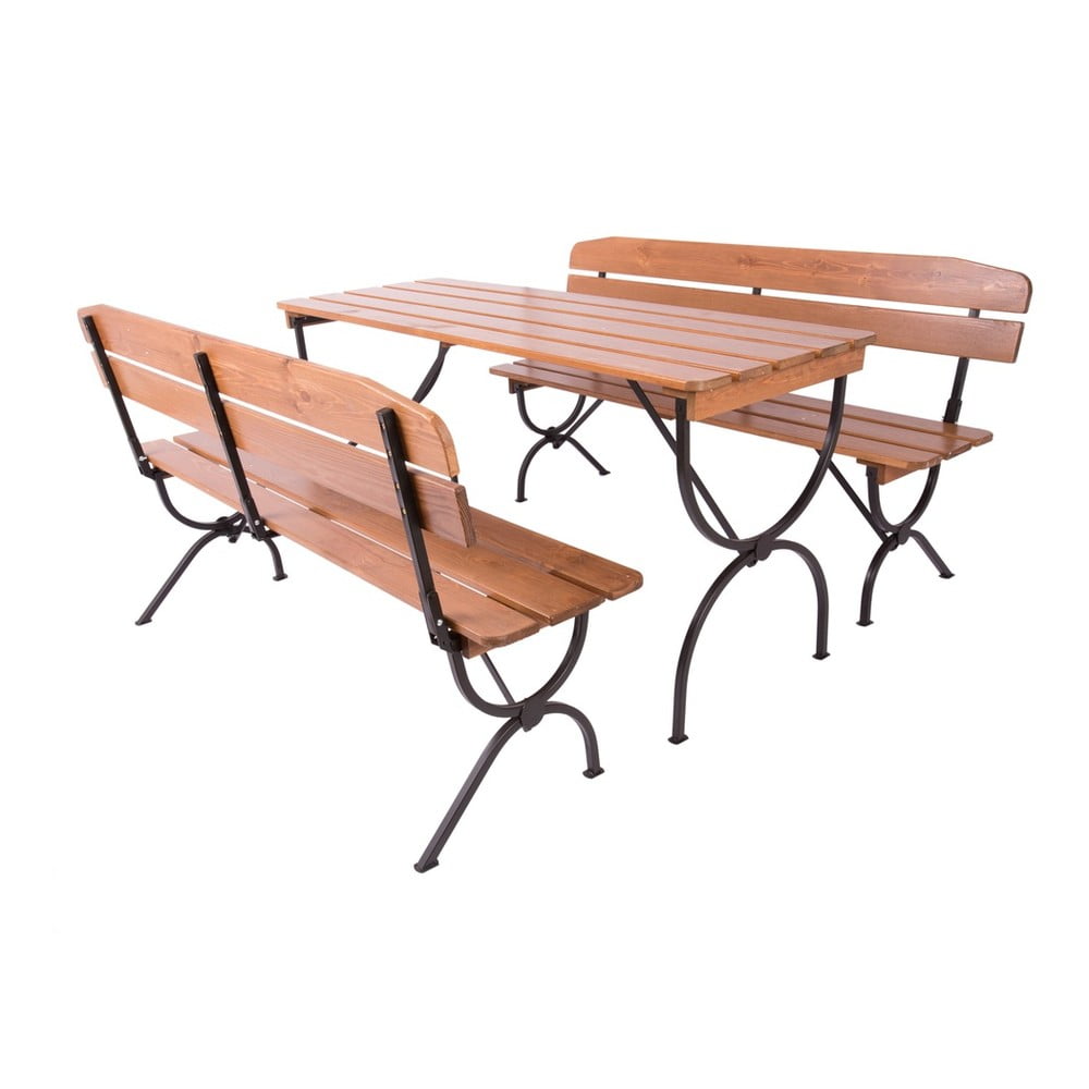 Natúr színű borovi fenyő négyszemélyes kerti étkezőgarnitúra Bravo – Rojaplast