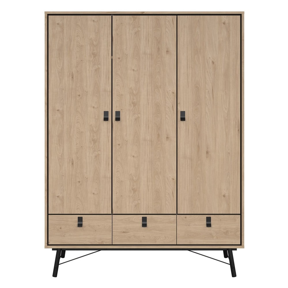 Natúr színű ruhásszekrény tölgyfa dekorral 150x200 cm Ry – Tvilum