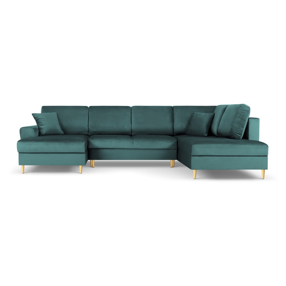 Petróleum színű bársony kinyitható tárolóhelyes sarokkanapé (jobb oldali-U alakú) Kyoto – Cosmopolitan Design