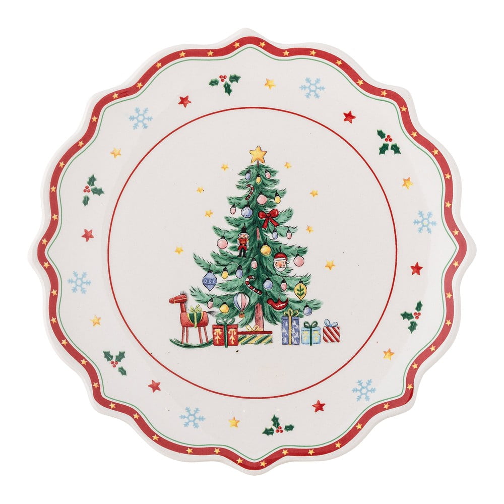 Piros-krémszínű kerámia szervírozó tányér karácsonyi mintával ø 17 cm Naive – Bloomingville