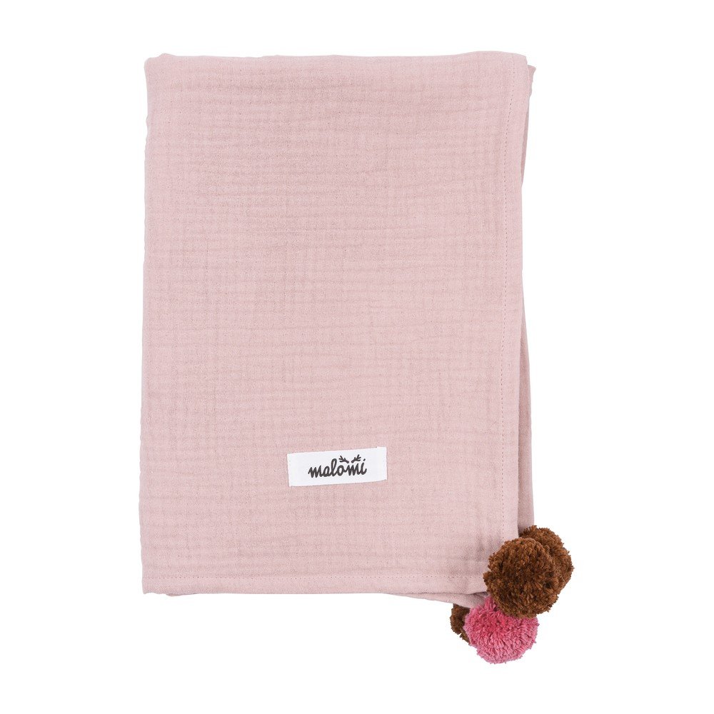 Rózsaszín muszlin gyerek takaró 100x140 cm Pompon – Malomi Kids