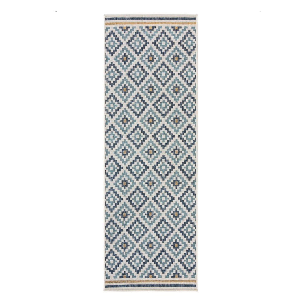Sárga-kék kültéri-beltéri szőnyeg 80x230 cm Zia Trellis – Flair Rugs