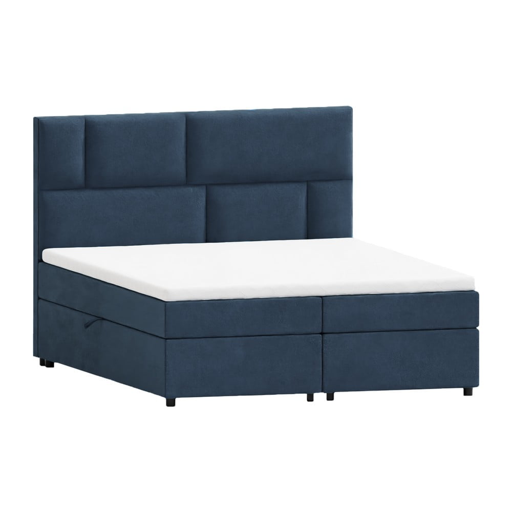 Sötétkék ágyneműtartós boxspring ágy 140x200 cm Lola – Ropez