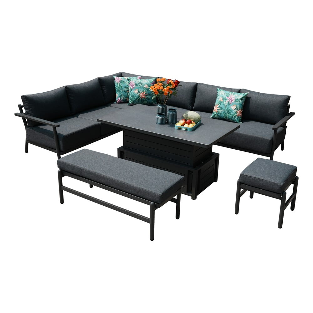 Sötétszürke alumínium kilencszemélyes kerti lounge szett Tampa – Rojaplast