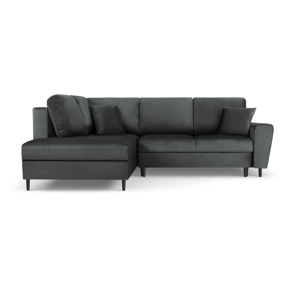Sötétszürke bársony kinyitható tárolóhelyes sarokkanapé (bal oldali-L alakú) Kyoto – Cosmopolitan Design