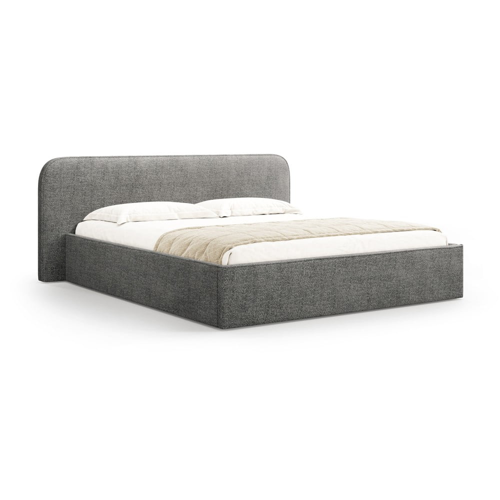 Sötétszürke kárpitozott ágyneműtartós franciaágy ágyráccsal 180x200 cm Elizabeth – Micadoni