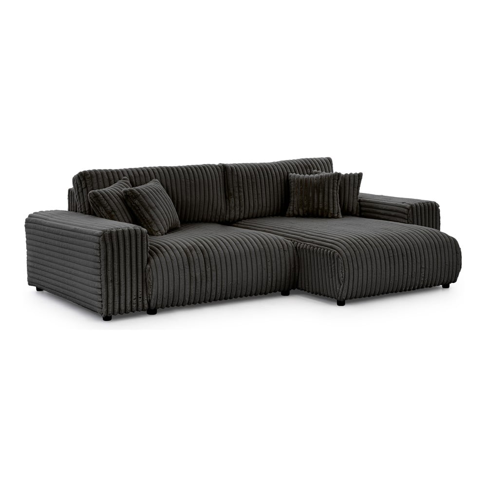 Sötétszürke kordbársony kinyitható-tárolóhelyes sarokkanapé (jobb oldali) Sarina – Ropez