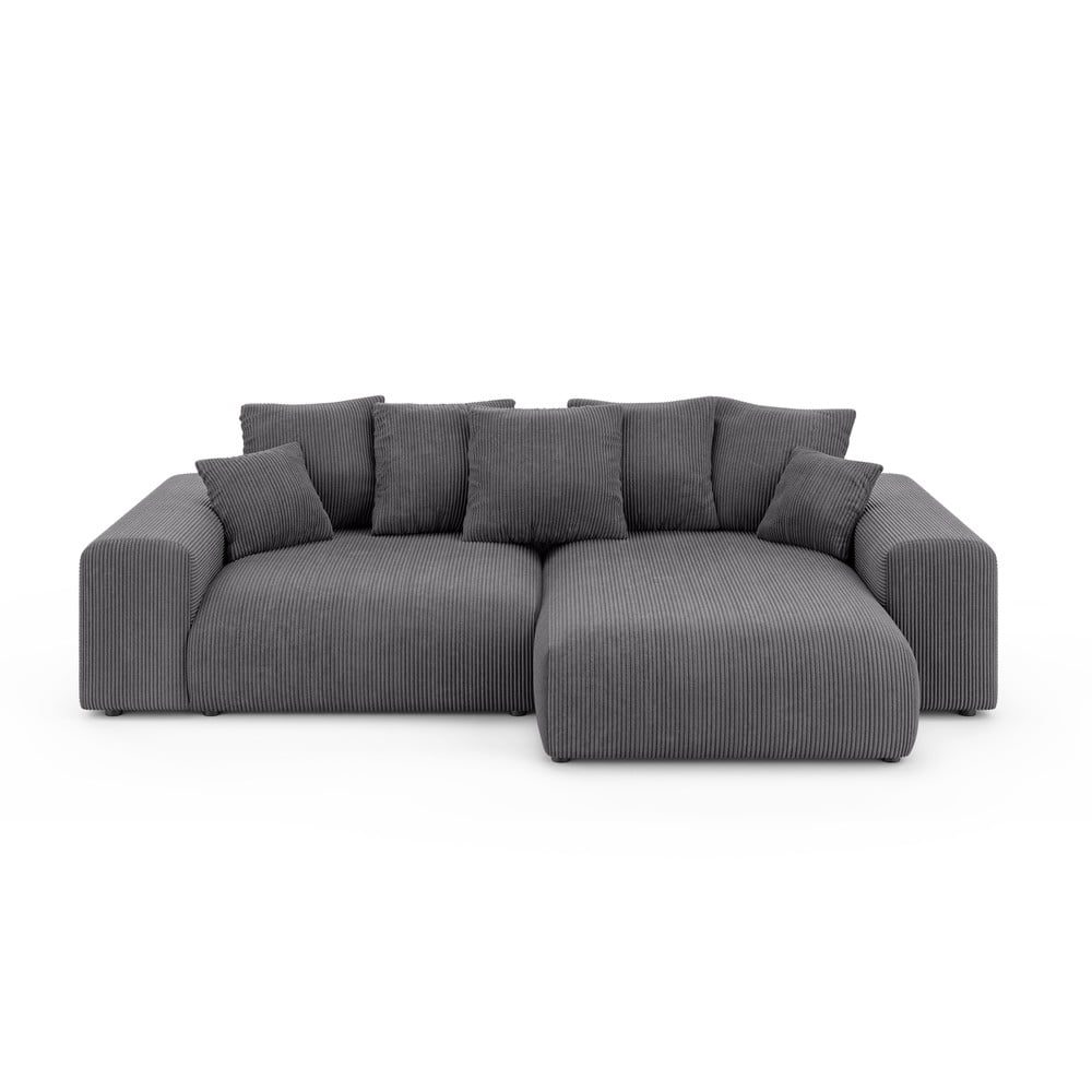 Szürke kordbársony kinyitható tárolóhelyes sarokkanapé (variálható sarok) Luma – Ropez
