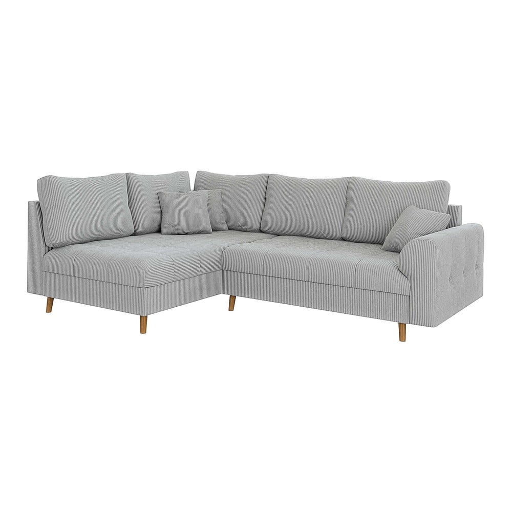 Szürke kordbársony sarokkanapé (bal oldali-L alakú) Ariella – Ropez