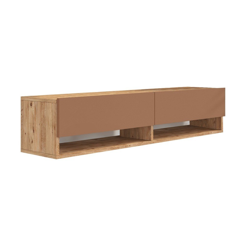 Téglavörös-natúr színű TV-állvány borovi fenyő dekorral 140x29x32 cm – Kalune Design