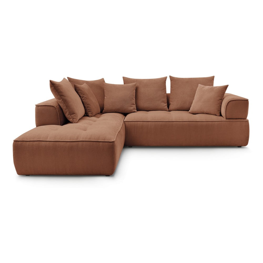 Terrakotta színű zsenília sarokkanapé (bal oldali-L alakú) Whesley – Bobochic Paris