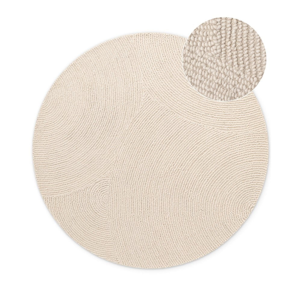 Világos natúr színű kézi szövésű gyapjú kerek szőnyeg ø 200 cm Eleni Natural White – Hanse Home