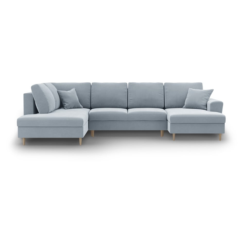 Világoskék bársony kinyitható tárolóhelyes sarokkanapé (bal oldali-U alakú) Kyoto – Cosmopolitan Design