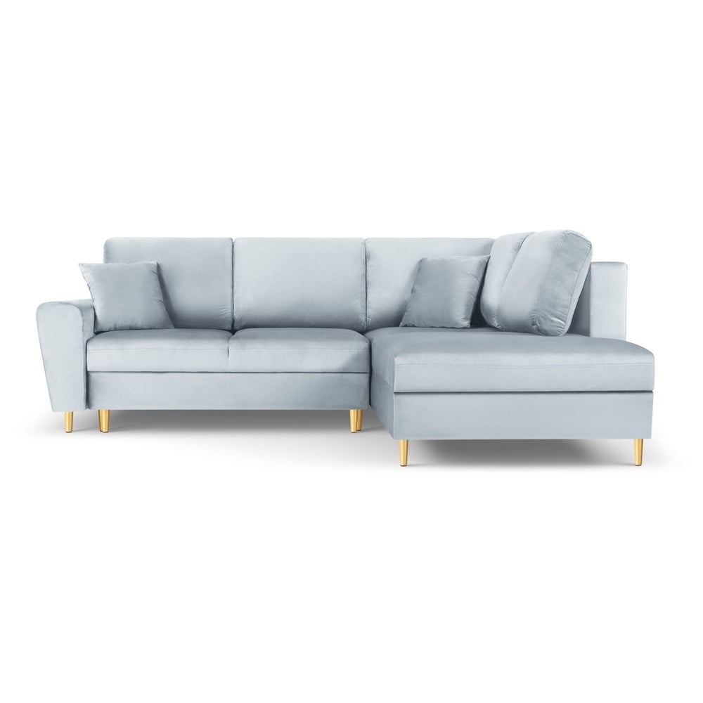 Világoskék bársony kinyitható tárolóhelyes sarokkanapé (jobb oldali-L alakú) Kyoto – Cosmopolitan Design