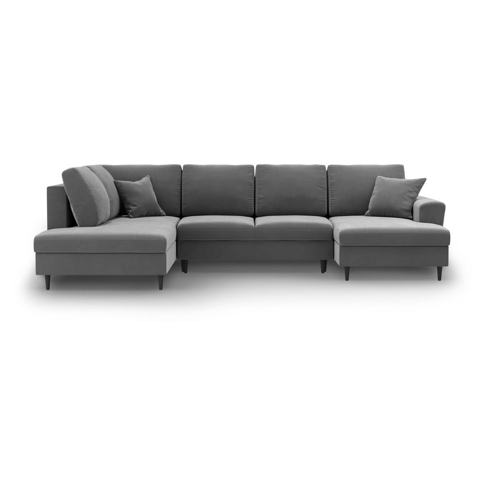 Világosszürke bársony kinyitható tárolóhelyes sarokkanapé (bal oldali-U alakú) Kyoto – Cosmopolitan Design