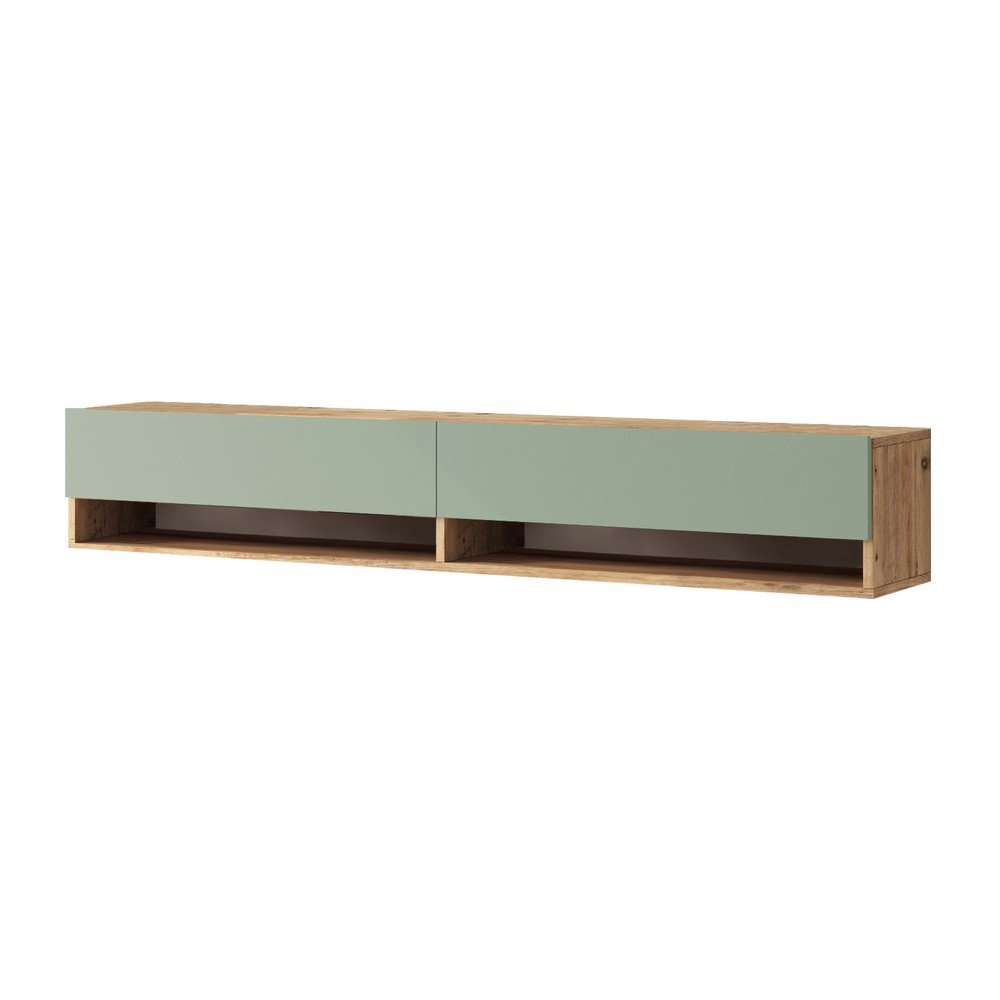 Zöld-natúr színű TV-állvány borovi fenyő dekorral 180x29x32 cm – Kalune Design