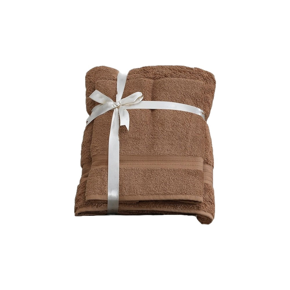 Barna frottír pamut törölköző és fürdőlepedő készlet 2 db-os – Foutastic