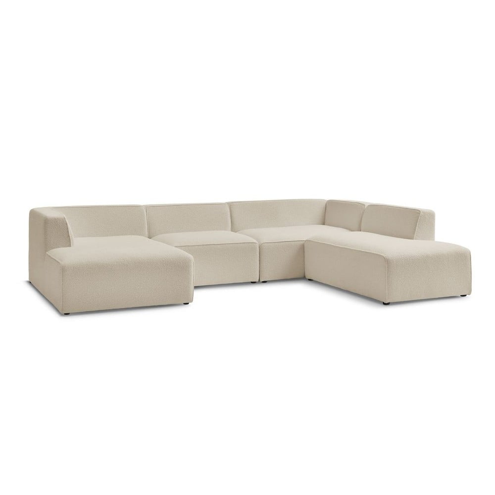 Bézs buklé moduláris sarokkanapé (jobb oldali-U alakú) Megeve – Bobochic Paris