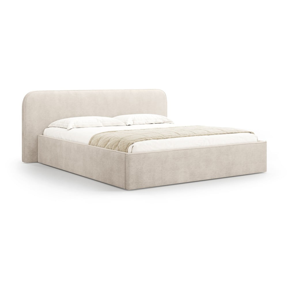 Bézs kárpitozott ágyneműtartós franciaágy ágyráccsal 200x200 cm Elizabeth – Micadoni