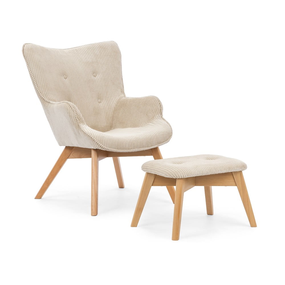 Bézs kordbársony fotel lábtartóval Niko – Ropez