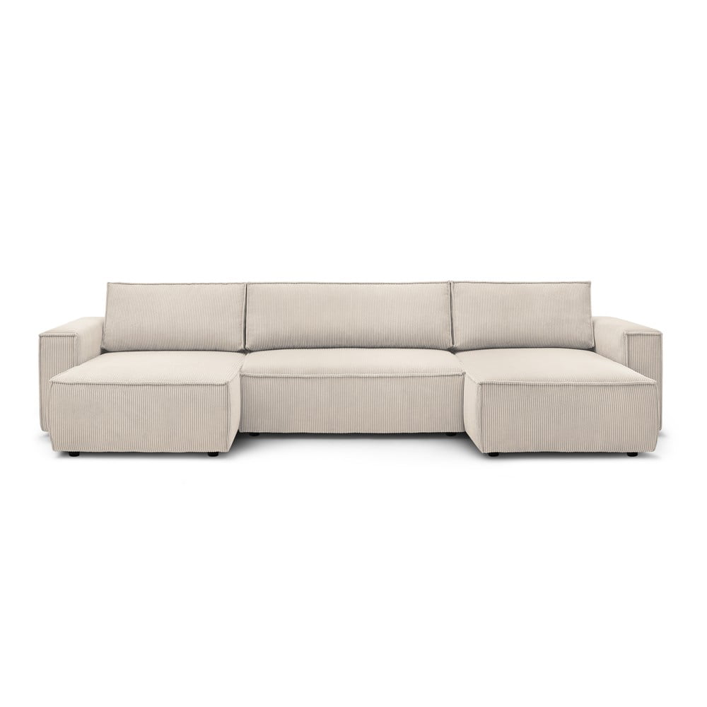 Bézs kordbársony kinyitható sarokkanapé ("U" alakú) Nihad – Bobochic Paris