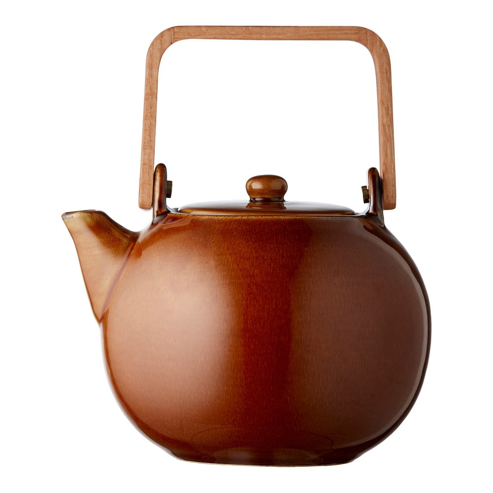 Borostyán színű agyagkerámia teáskanna szűrővel 1