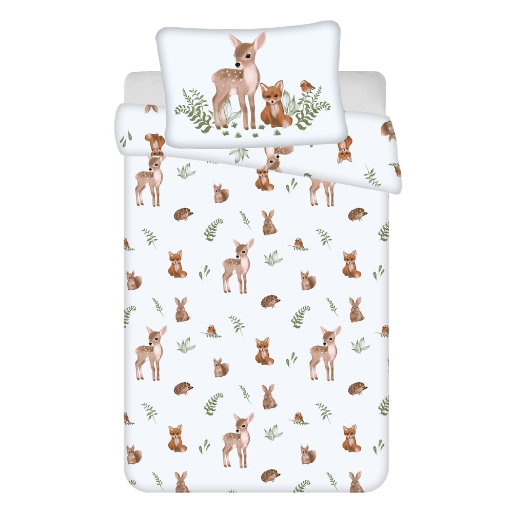Fehér-barna pamut gyerek ágyneműhuzat babaágyhoz 100x135 cm Forest Animals – Jerry Fabrics