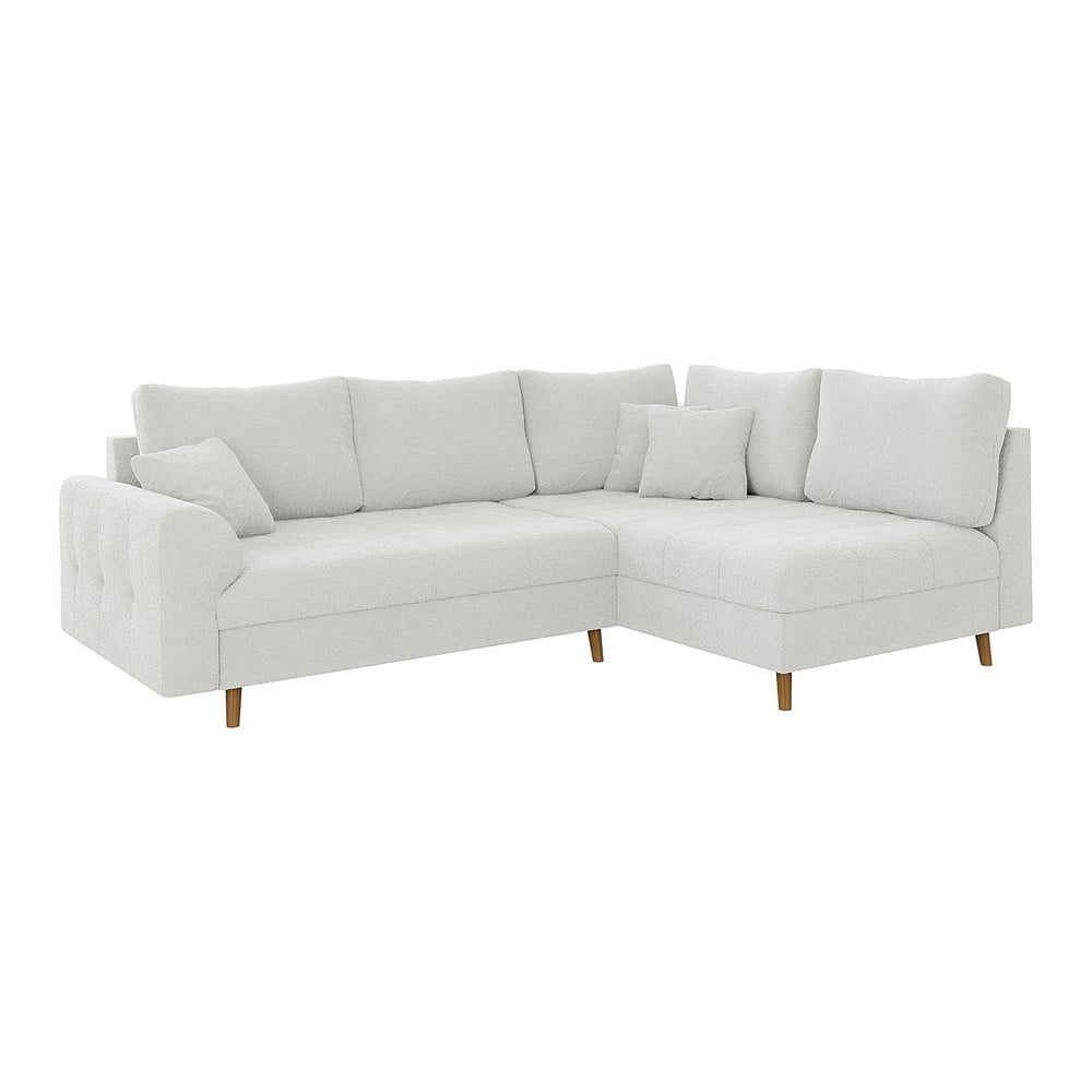 Fehér buklé sarokkanapé (jobb oldali-L alakú) Ariella – Ropez