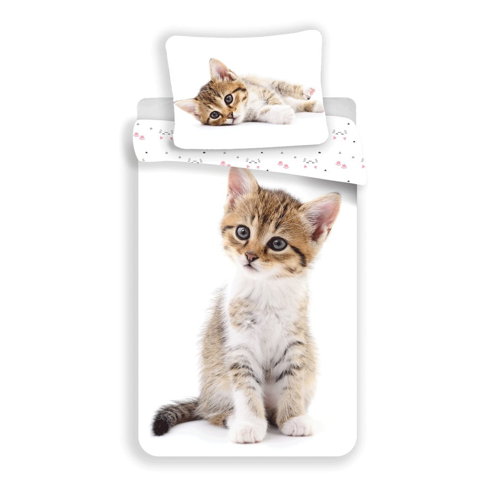 Fehér egyszemélyes pamut gyerek ágyneműhuzat 140x200 cm Kitten – Jerry Fabrics