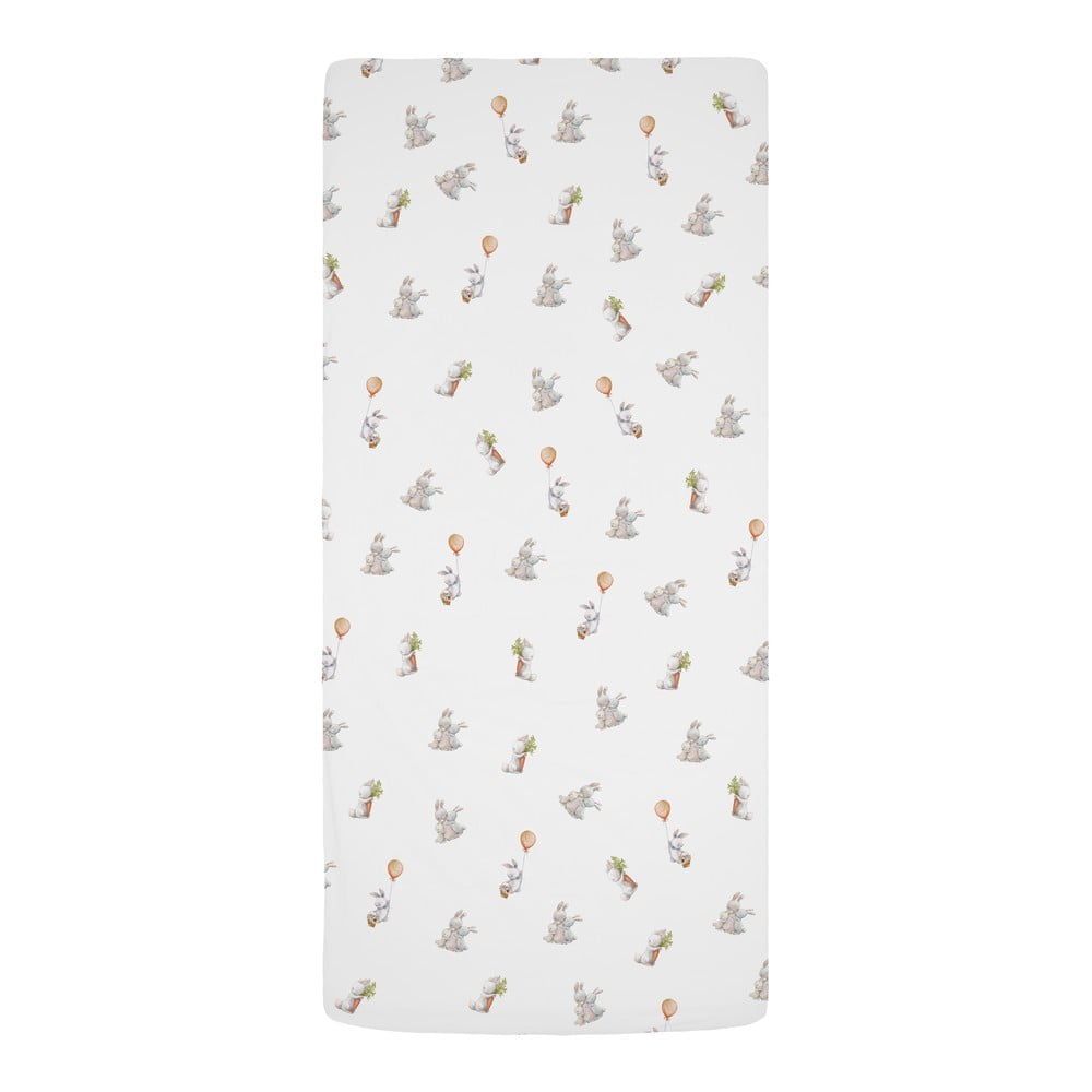 Fehér gumis egyszemélyes pamut-szatén gyerek lepedő 90x200 cm Hugging Bunnies – Butter Kings