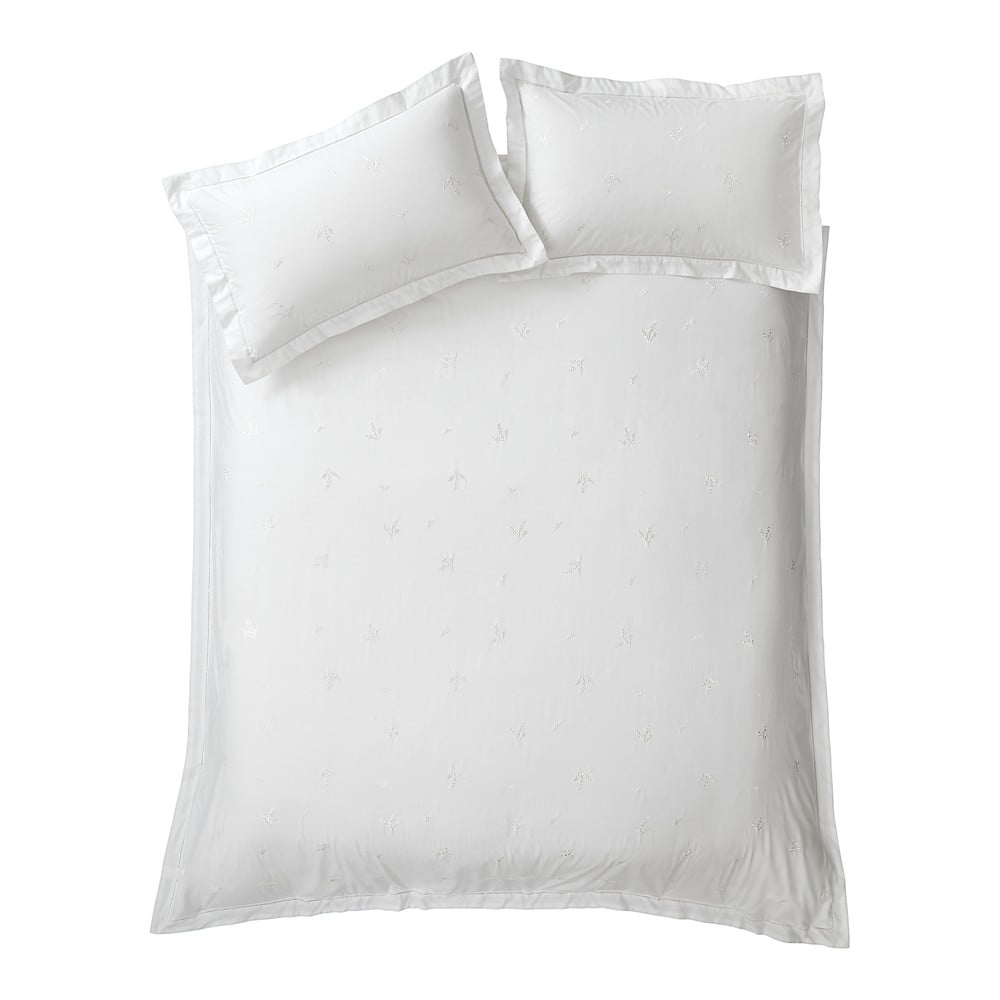 Fehér kétszemélyes hosszabbított pamut ágyneműhuzat 260x220 cm Lottie Floral Embroidery – Bianca