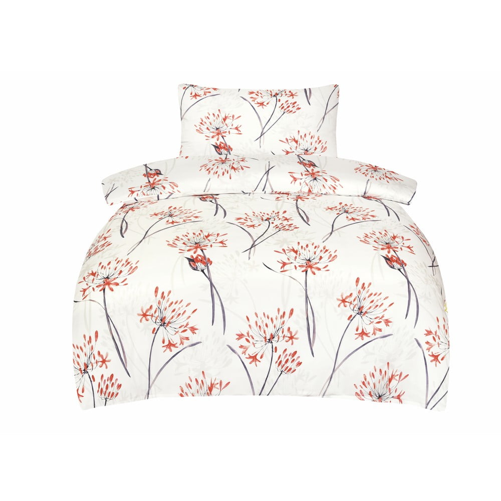 Fehér-narancssárga egyszemélyes pamut-szatén ágyneműhuzat 140x200 cm Adeline – My House