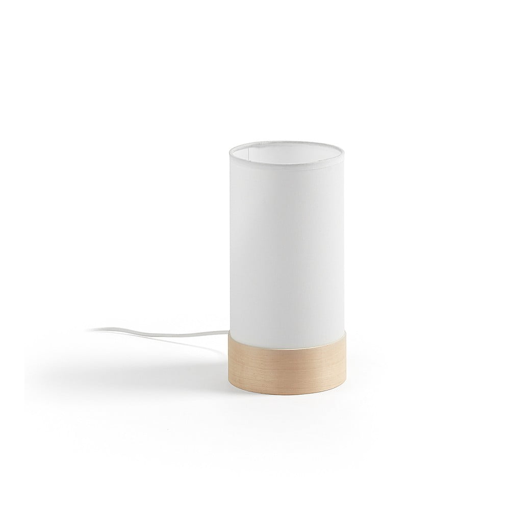 Fehér-natúr színű bükkfa asztali lámpa textil búrával (magasság 26 cm) Slat – Kave Home