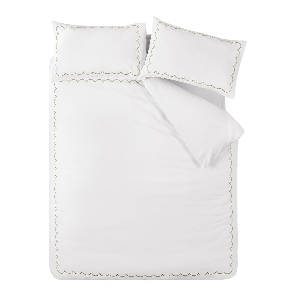 Fehér-zöld egyszemélyes ágyneműhuzat 135x200 cm Scallop Border – Catherine Lansfield